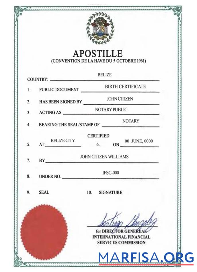 Realistic Belize birth certif, Apostille VERSION 2 download for verification